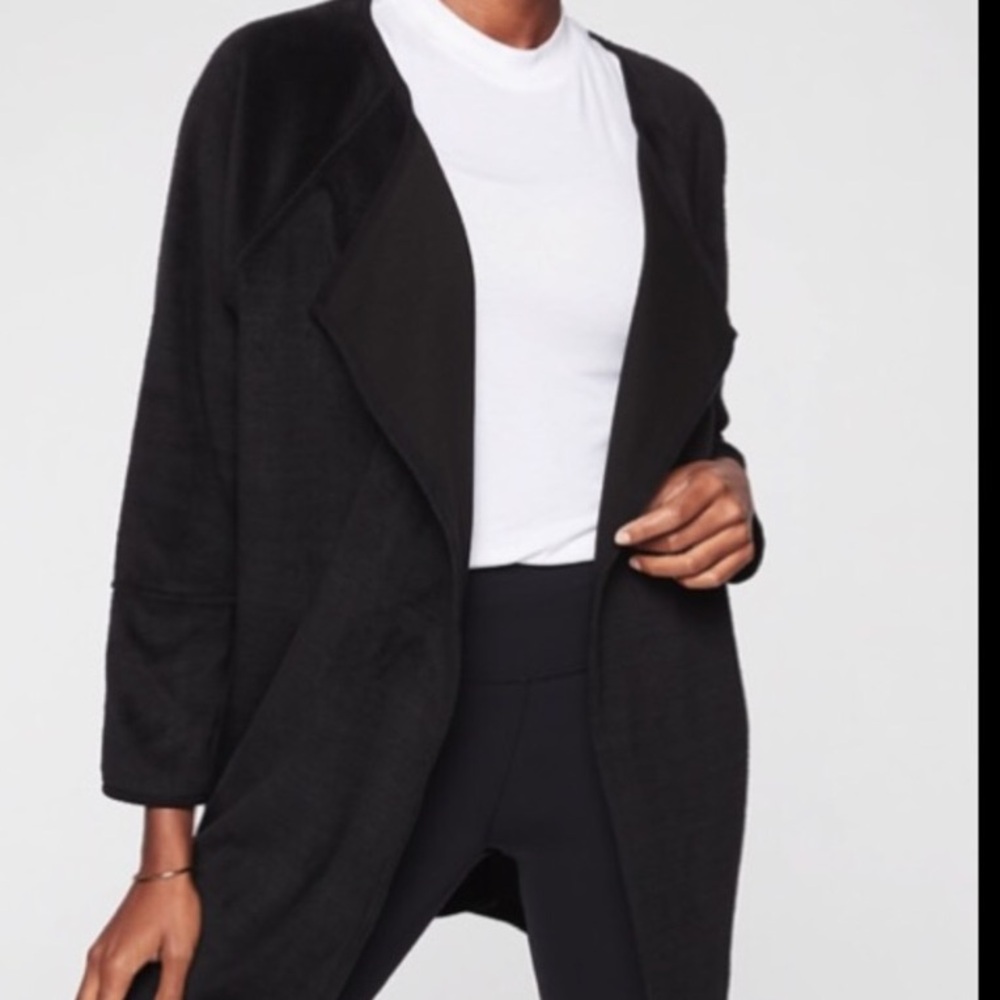 Athleta Cozy Karma Black Fleece‎ Open Drape Cardigan